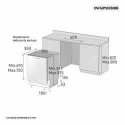 Samsung DW60M6050BB Lavastoviglie da incasso a scomparsa totale Serie 6000 14 coperti E Terzo cesto per posate - Vista aggiuntiva 4