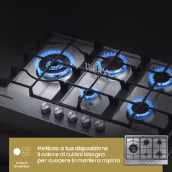 Samsung NA75M3130AS Piano cottura a gas 75cm 5 bruciatori, Inox - Vista aggiuntiva 5