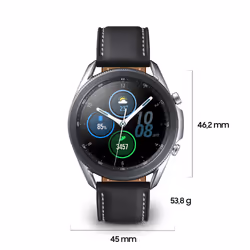 Samsung Galaxy Watch3 Smartwatch Bluetooth, cassa 45mm acciaio, cinturino pelle, Saturimetro, Rilevamento cadute, Monitoraggio sport, 53,8g, Batteria 340 mAh, IP68, Mystic Silver - Vista aggiuntiva 4