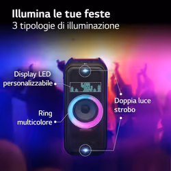 LG XBOOM XL7S, Party Speaker 250W, Woofer da 8'', Illuminazione, Karaoke, Maniglia, Black - Vista aggiuntiva 6