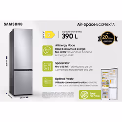 Samsung RB38C603DSA frigorifero Combinato EcoFlex AI Libera installazione con congelatore Wifi 2m 390 L Classe D, Inox - Vista aggiuntiva 3