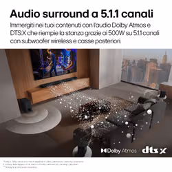 LG Soundbar S70TR, 500W su 5.1.1 canali, Dolby Atmos, DTS:X, Casse posteriori incluse - Vista aggiuntiva 5