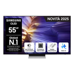 Samsung OLED AI TV 55" QE55S90FAEXZT 4K, Processore NQ4 AI Gen3, 4K AI Upscaling Pro, Schermo antiriflesso, OLED HDR, Dolby Atmos & OTS Lite, Laser Slim Design, Vision AI Smart TV, 2025