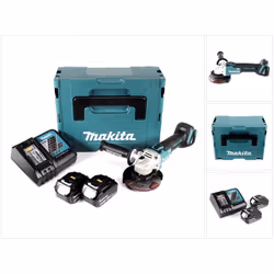 Dotazione: - 1x Makita DGA 504 Z 18V Smerigliatrice angolare a batteria - 2x Batterie Makita BL 1840 4,0 Ah - 1x Caricatore M ...