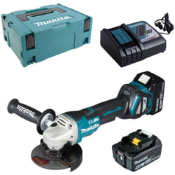 Makita - Smerigliatrice angolare a batteria 18V DGA517RTJ con 2 batterie da 5,0 Ah + caricabatterie in makpac