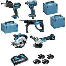 Makita - Pack di 5 utensili 18V Li-Ion 5.0 Ah - Perforatore-scalpellatore + Avvitatore + Trapano a percussione + Smerigliatrice + Sega circolare
