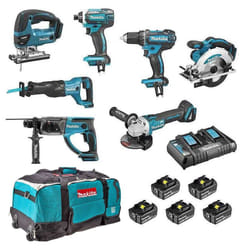 Set di 7 macchine MAKITA DDF482 Drill + DTD152 Screwdriver + DGA504 Grinder + DSS610 Saw + DHR202 Drill + DJR186 Saw + DJV180 Saw - DLX7013PT1