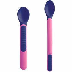 MAM Heat Sensitive Spoons&amp;Cover è un set di due cucchiaini con coperchio sensibili al calore.