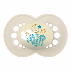 Il Mam Succhietto Original Night 6+ Mesi Silicone Neutro è luminescente per essere trovato al buio. Realizzato in silicone do ...