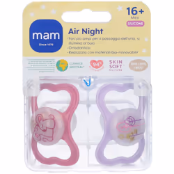 Mam Air Night Succhietto 16+ Mesi Silicone Femmina per Comfort 2 Pezzi