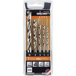 Alpen - 600114100 Kit punte a spirale da legno 5 parti 4 mm, 5 mm, 6 mm, 8 mm, 10 mm Alberino cilindrico 1 kit