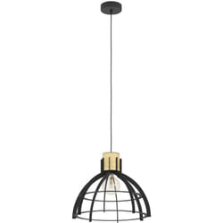 Lampadario a Sospensione Vintage Stillington Acciaio Nero Legno 1 Luce E27