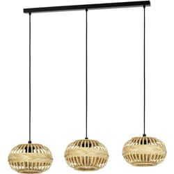 Eglo - Lampadario a Sospensione Vintage Amsfield 1 Acciaio Nero Legno 3 Luci E27