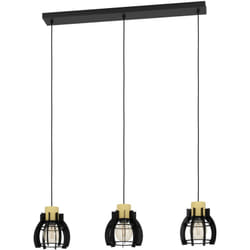 Lampadario a Sospensione Vintage Stillington 1 Acciaio Nero Legno 3 Luci E27