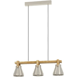 Eglo - Lampadario a Sospensione Vintage Cawton Acciaio Legno 3 Luci E27