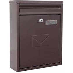 Rottner - K10348 cassetta delle lettere Como, marrone, serratura a cilindro con 2 chiavi, LxHxP 250x320x85 mm, kit di fissaggio incluso, targhetta