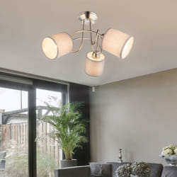 Globo - Plafoniera faretto con paralume in tessuto, lampada da soffitto a 3 luci, nichel opaco, metallo, 3 attacchi E14, DxH 46x27,5 cm