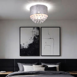 Plafoniera illuminazione lampada tessuto foglia argento tenda cristallo Globo 15188D3
