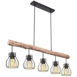 Globo - Lampada a sospensione retrò a soffitto con trave in legno, soggiorno, griglia di illuminazione, lampada a sospensione 15326-5N