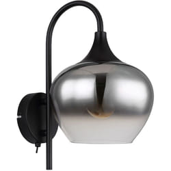 Globo - Lampada da parete nera lampada da soggiorno lampada da corridoio in vetro fumé, interruttore a levetta, 1x E27, LxH 18 x32 cm