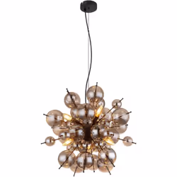 Luce a sospensione metallo nero satinato, palline di vetro color fumè, cavo PVC nero, Altezza riducibile, ø: 550mm, A: 1200mm ...
