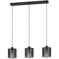 Eglo - Lampadario a Sospensione Minimal Segovia Acciaio Nero Legno 3 Luci E27