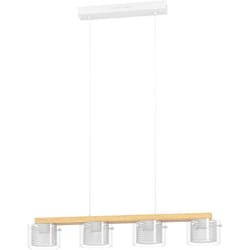 Lampadario Contemporaneo Portico-Z Metallo Bianco Legno 4 Luci Led 3,7W