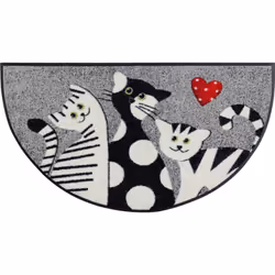 wash+dry Round Cat Trio, Zerbino decorativo, Interno/esterno, Semicircolare, Nero, Grigio, Rosso, Bianco, Immagine, Special S ...