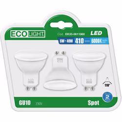 SET 3 LAMPADINE LED SPOT GU10 LUCE FREDDA Set 3 lampadine Led Spot Base della lampadina: GU10 Potenza: 40W Watt consumo: 6W L ...