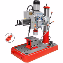 Trapano radiale completo di cubo dotato di scanalature a T disposte parallelamente. Testa portapunte regolabile in altezza e  ...
