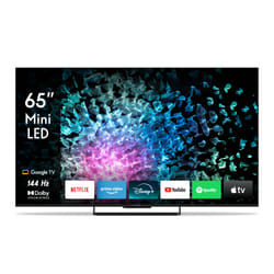 Thomson Q70 Series Smart MiniLED TV 65; Google TV; 3840 x 2160 (4K UHD), 1500000:1, LED, 144 Hz, DVB-T/T2/C/S/S2, HDR10, Wi-Fi, Bluetooth, LAN, HDMI 4 (2.1), USB 2 (2.0) + 1 (3.0), Central Stand, Black 165,1 cm (65") 4K Ultra HD Smart TV Nero 1300 cd/m²