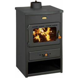 Stufa a legna con coperchio superiore in ghisa. Stufa a combustibile solido. Potenza termica di 9,5 kW. Modello Prity K1 cp