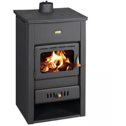 Stufa a legna con coperchio superiore in ghisa. Stufa a combustibile solido. Potenza termica di 10,4 kW. Modello Prity K2 cp