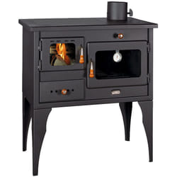 Stufa a legna. Potenza termica di 10 kW. Stufa a combustibile solido con forno. Piastre riscaldanti in ferro. Modello Prity 1P34L