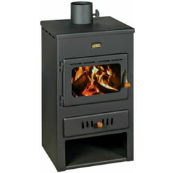 Stufa a legna per riscaldamento centralizzato. Stufa a combustibile solido con caldaia integrata. Potenza termica 6,7 + 7 kw. Modello Prity K1 W8