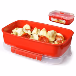 Sistema Cuocivapore a microonde rettangolare 1,25 lt, Ciotola, Rosso, Trasparente, 1250 ml, Trasparente, 5,28 tazze, 149 mm