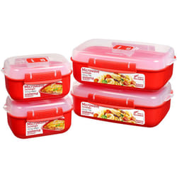 Sistema Heat and Eat Microwave Set 4 Contenitori alimentari rettangolari con coperchi (2 x 1,25 L + 2 x 525 ml) Clip e sfiato per il vapore Privi di